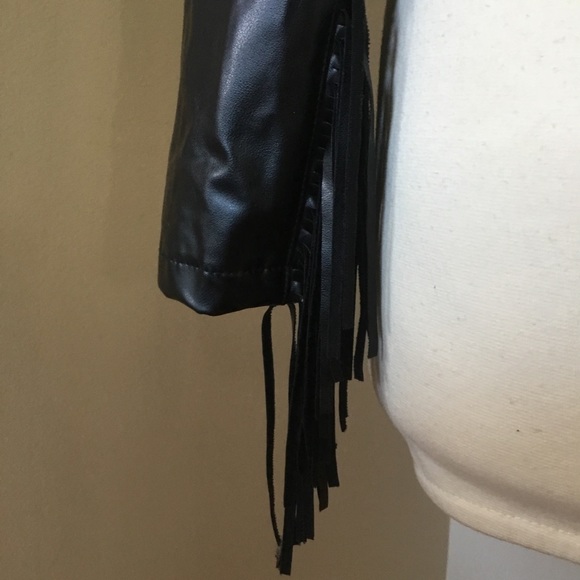 Vintage 80’s 90’s Frederick’s of Hollywood Pleather Back Lace Tie Fringe Jacket - Picture 5 of 14